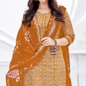 Mustard Printed Cotton Suit
