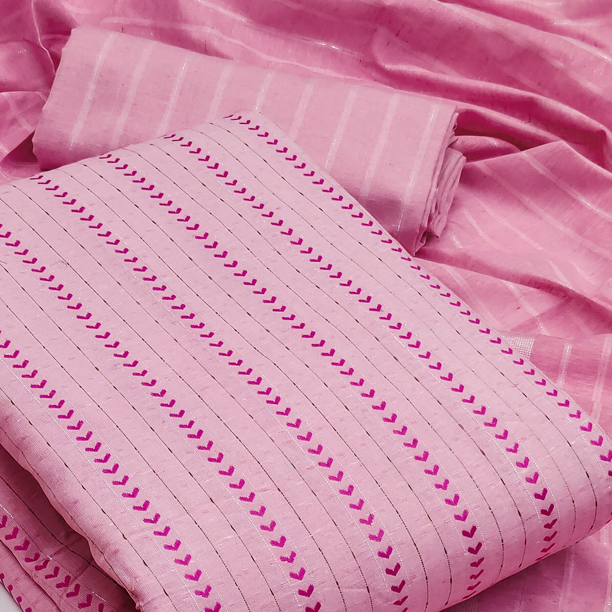 Pink Woven Cotton Blend Dress Material