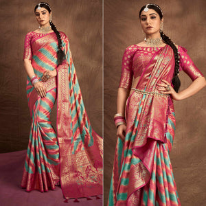 Blue & Pink Woven Art Silk Saree
