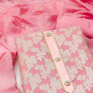 Pink Floral Woven Modal Dress Material