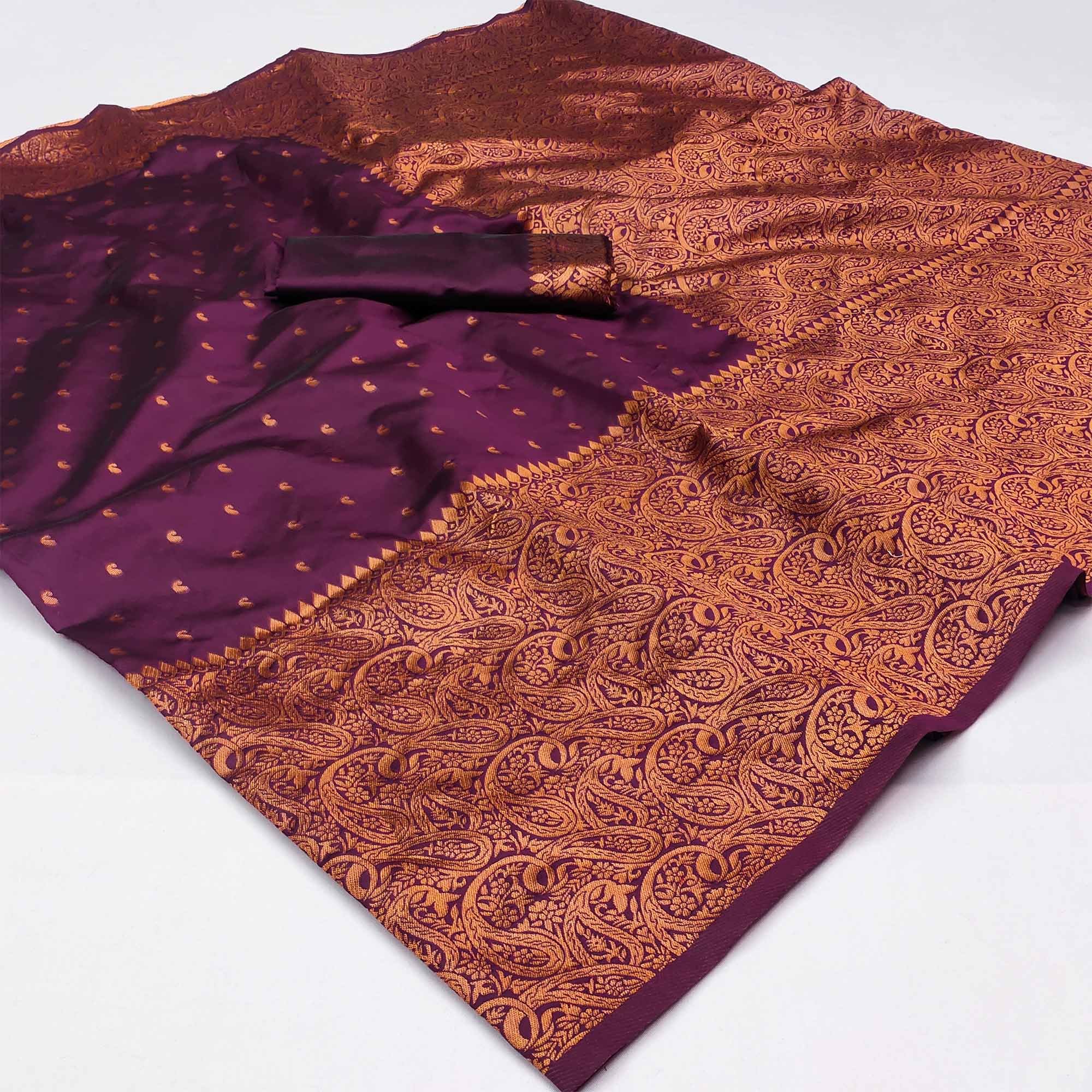 Wine Woven Banarasi Silk Saree