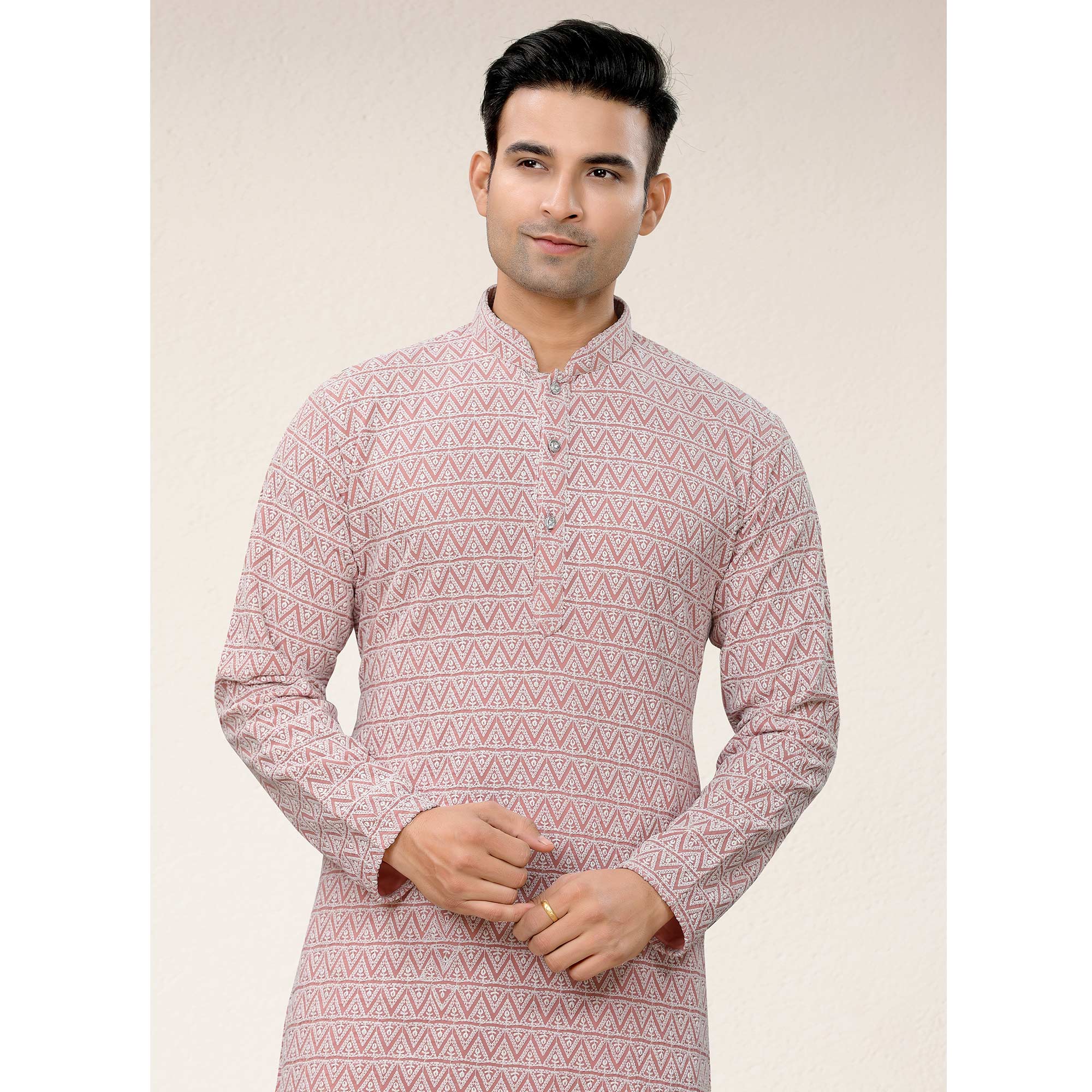 Pink Lucknowi Embroidered Georgette Kurta Pyjama Set