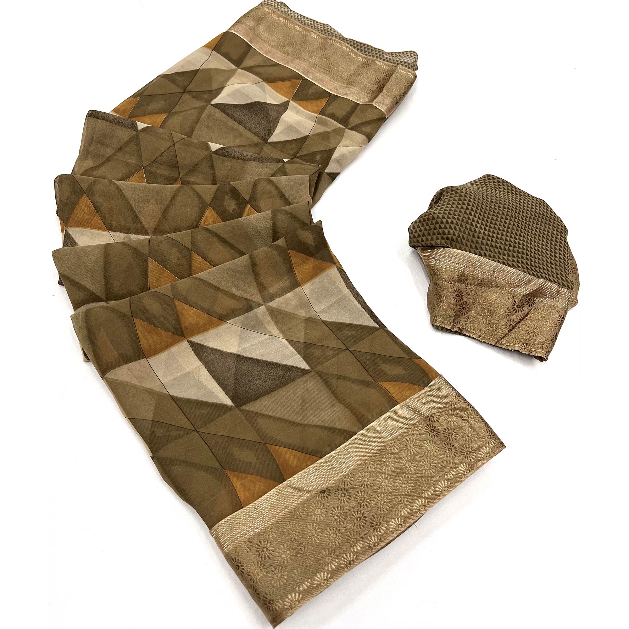 Chikoo Geometric Printed Georgette Saree