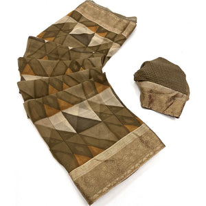 Chikoo Geometric Printed Georgette Saree