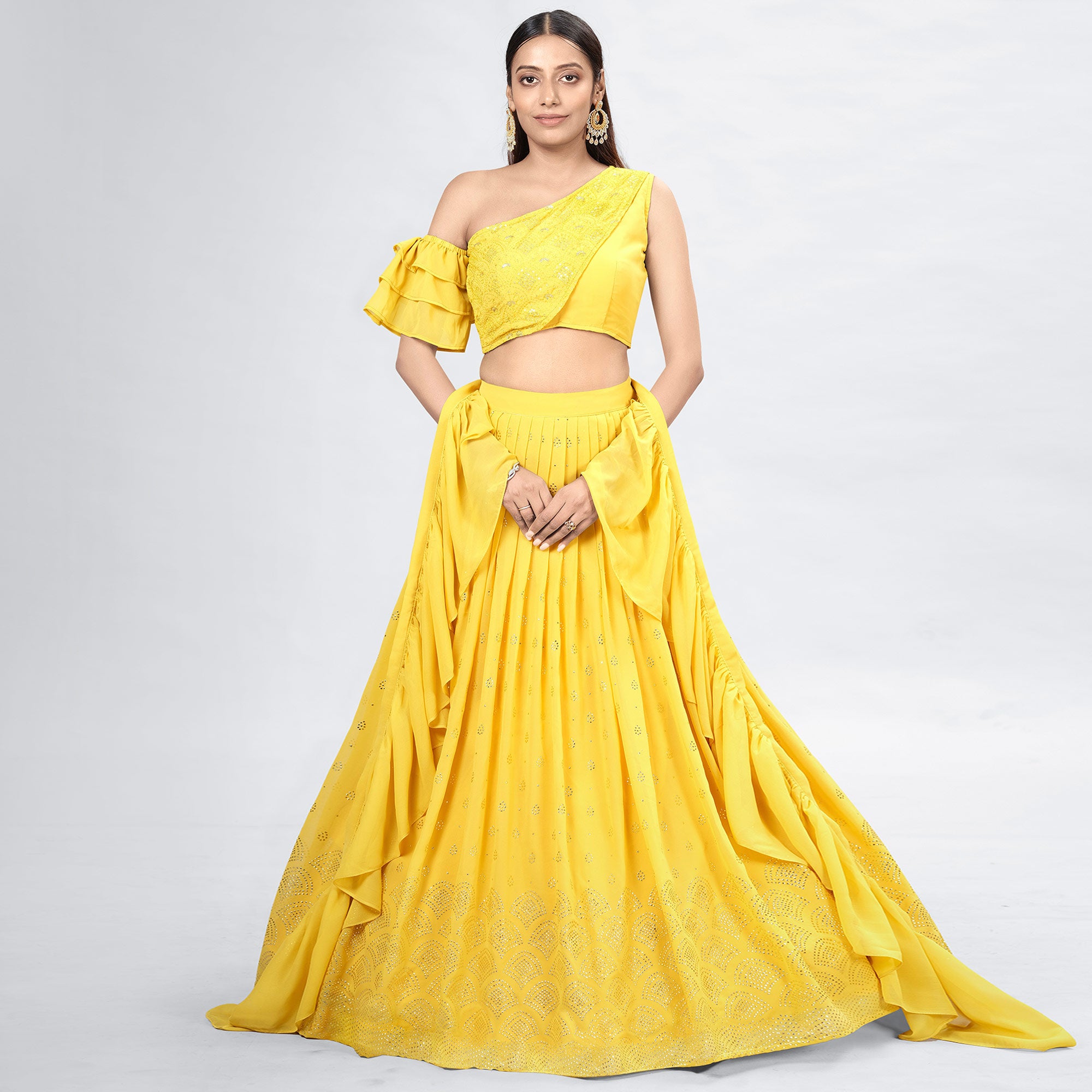 Yellow Embellished With Embroidered Georgette Lehenga Choli