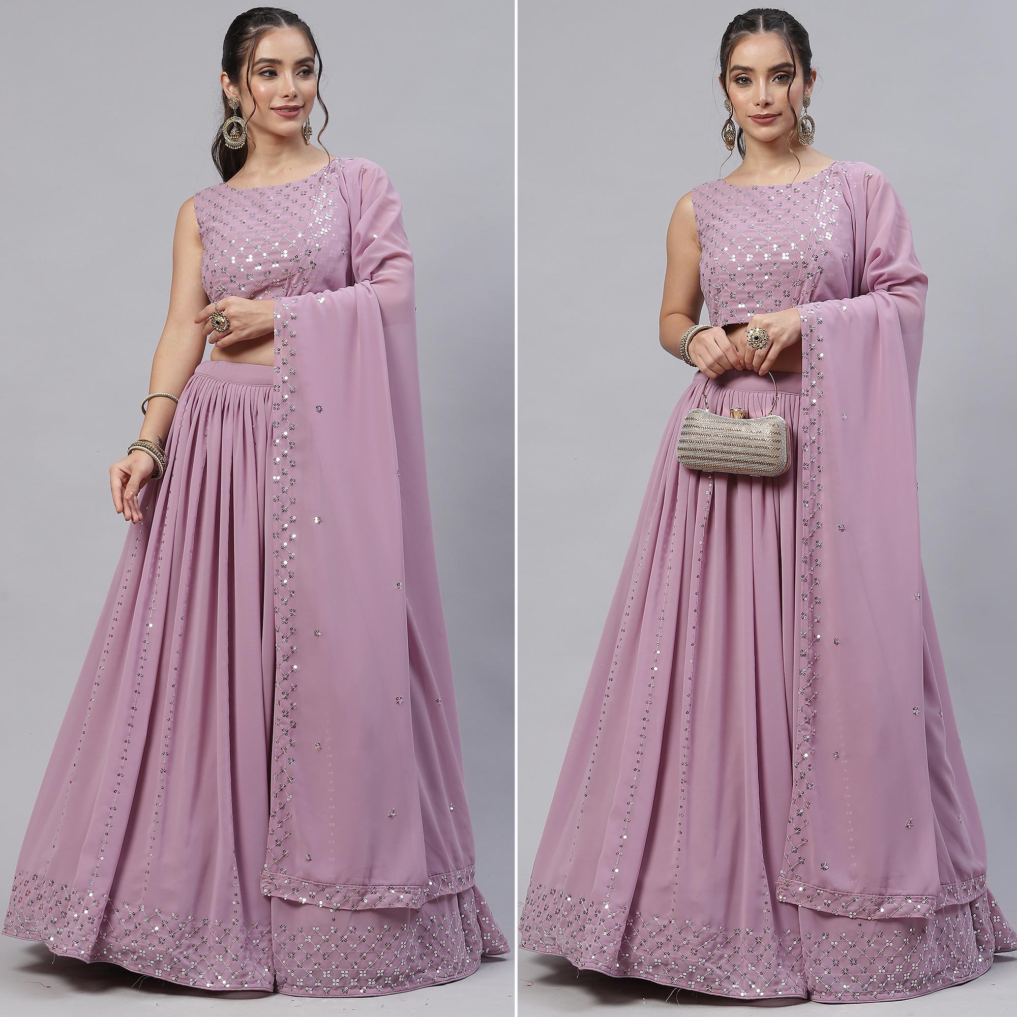 Mauve Sequins Embroidered Georgette Lehenga Choli