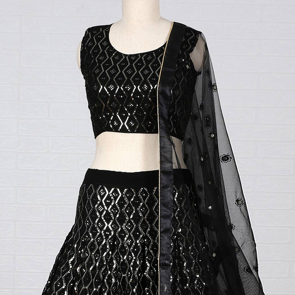 Black Sequins Embroidered Georgette Lehenga Choli