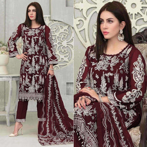Maroon Floral Embroidered Georgette Pakistani Suit