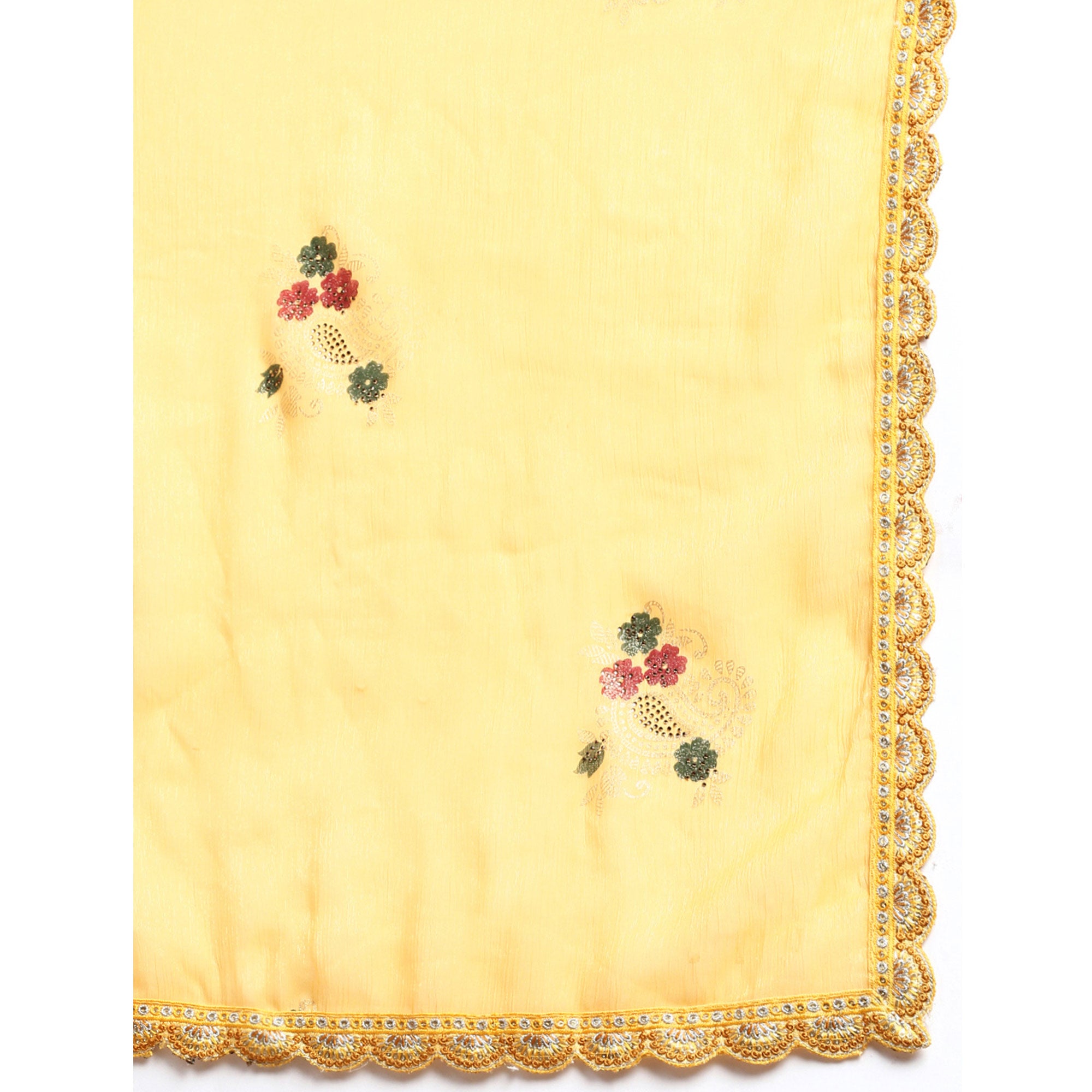 Yellow Foil Printed With Swarovski Shimmer Chiffon Saree