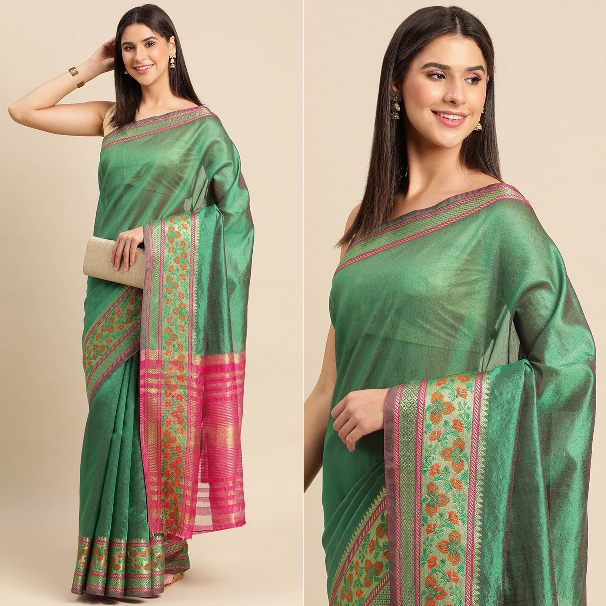 Green Woven Cotton Silk Saree