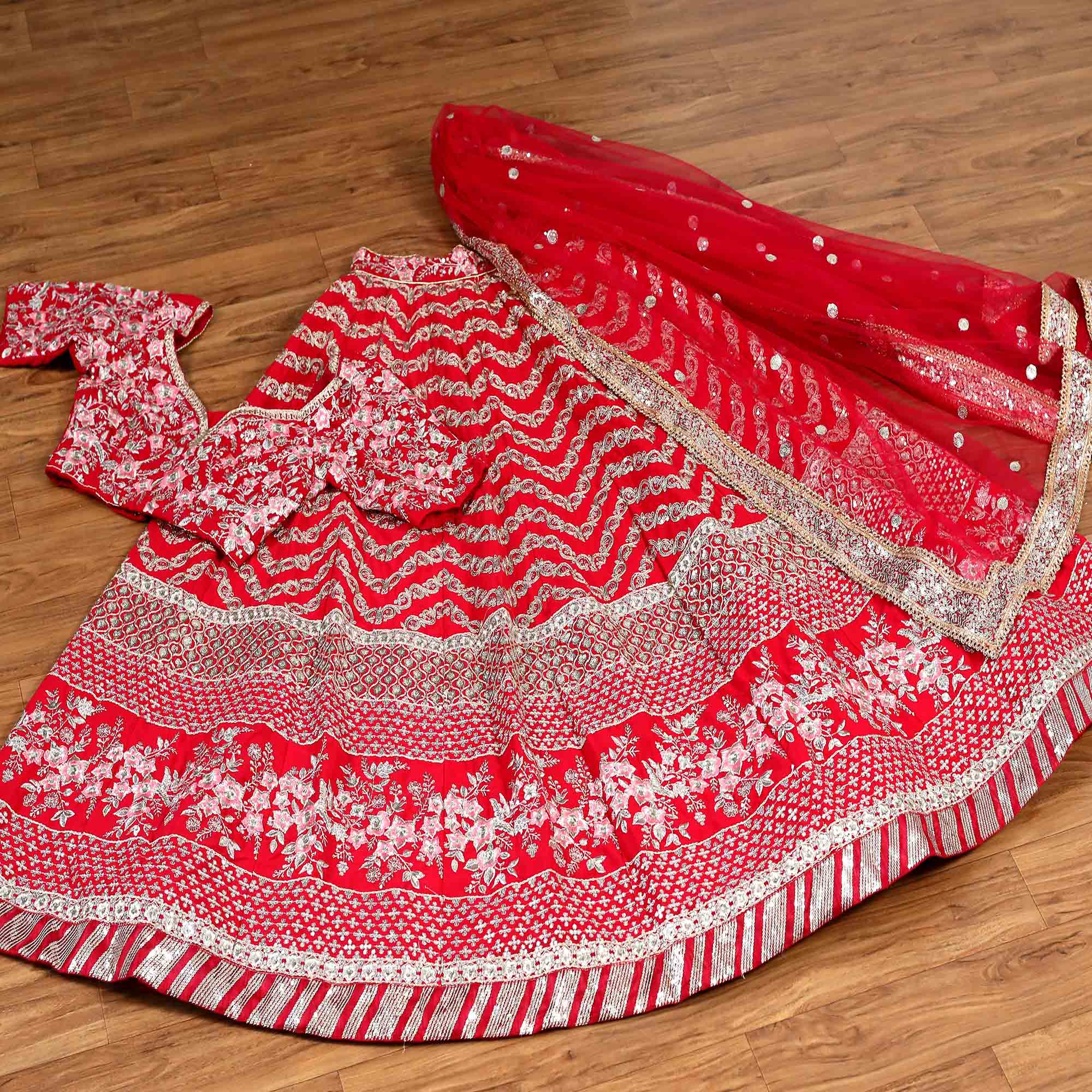 Red Sequins Embroidered Georgette Lehenga Choli