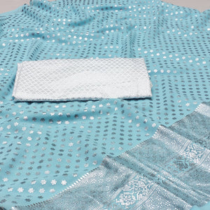 Blue Foil Printed Georgette Saree