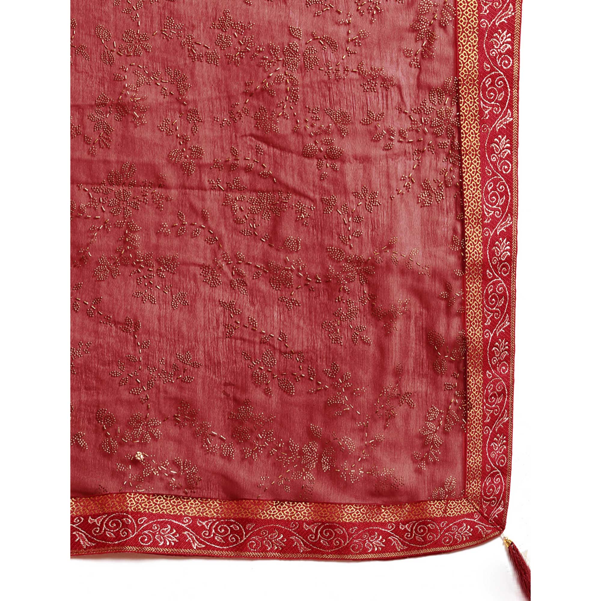 Maroon Floral Foil Printed Shimmer Saree
