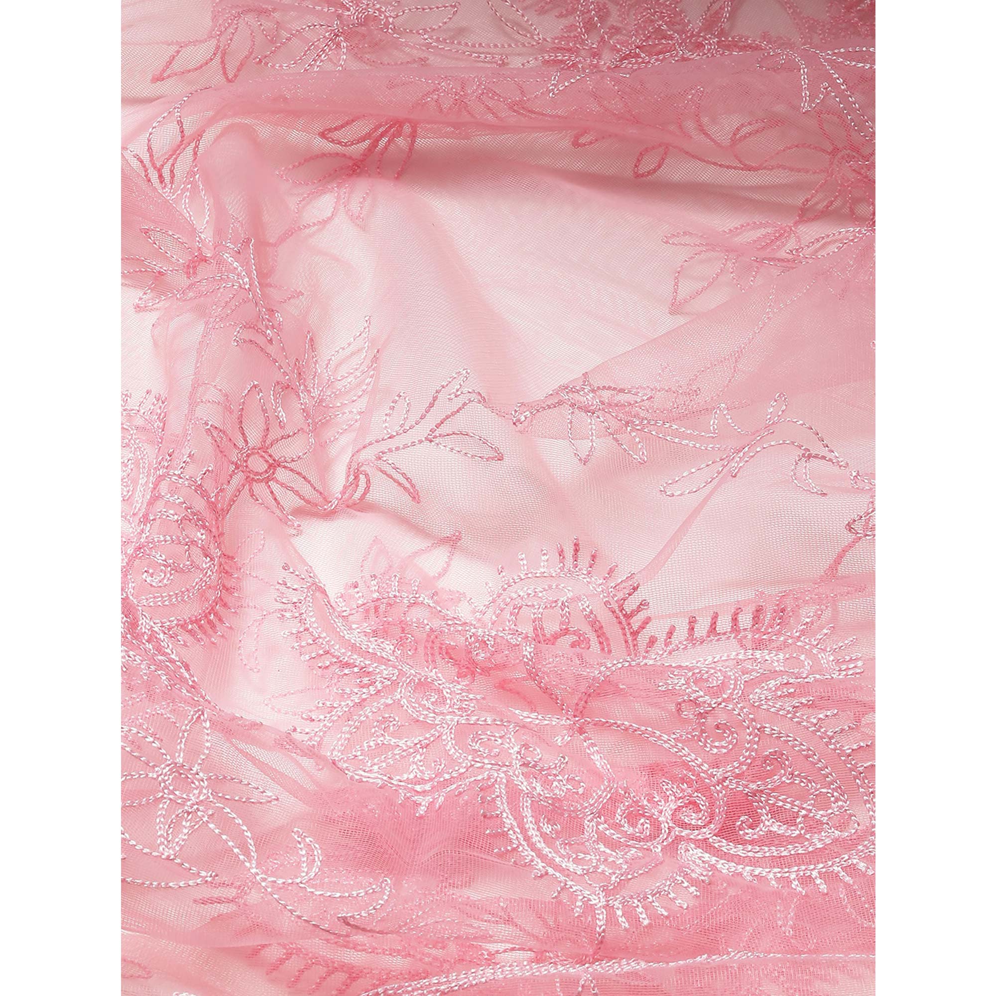 Pink Floral Embroidered Net Saree