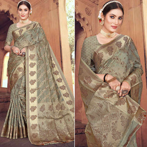 Grey Floral Woven Organza Saree