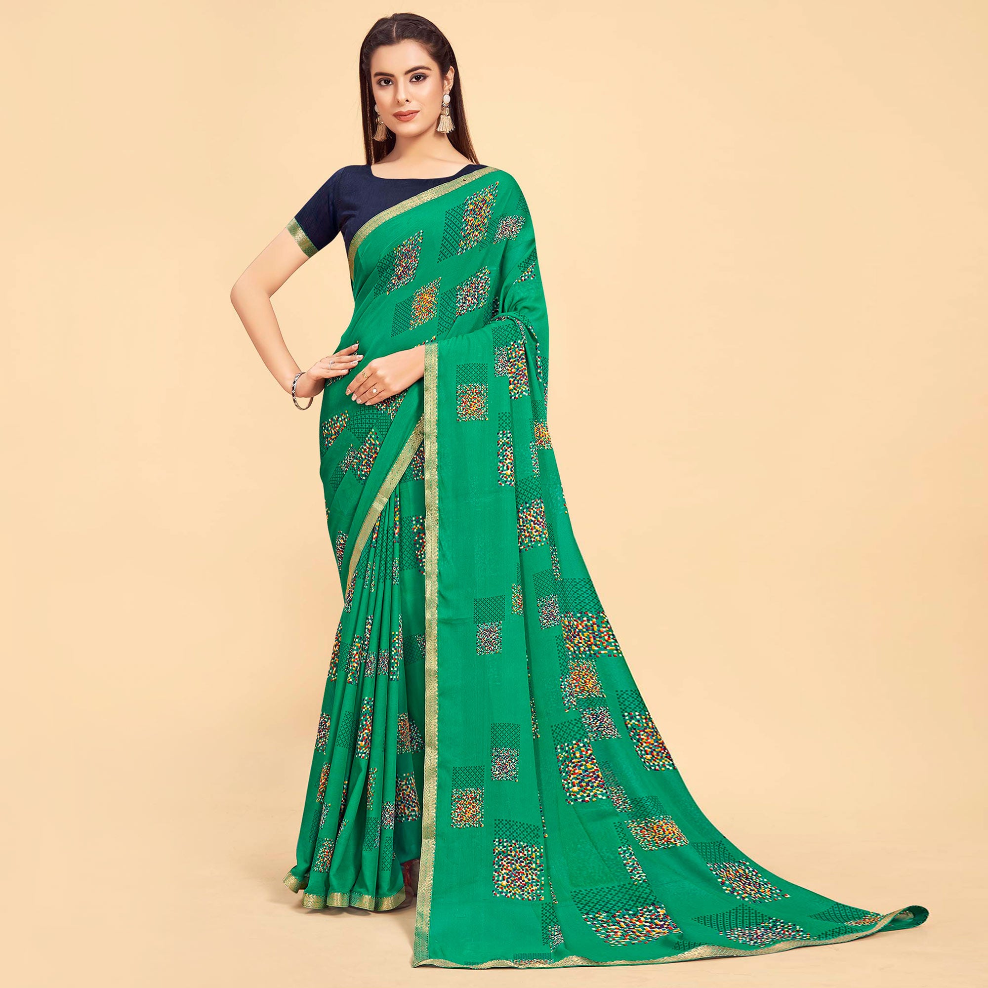 Red And Rama Green Printed Art Silk Saree Pack Of 2