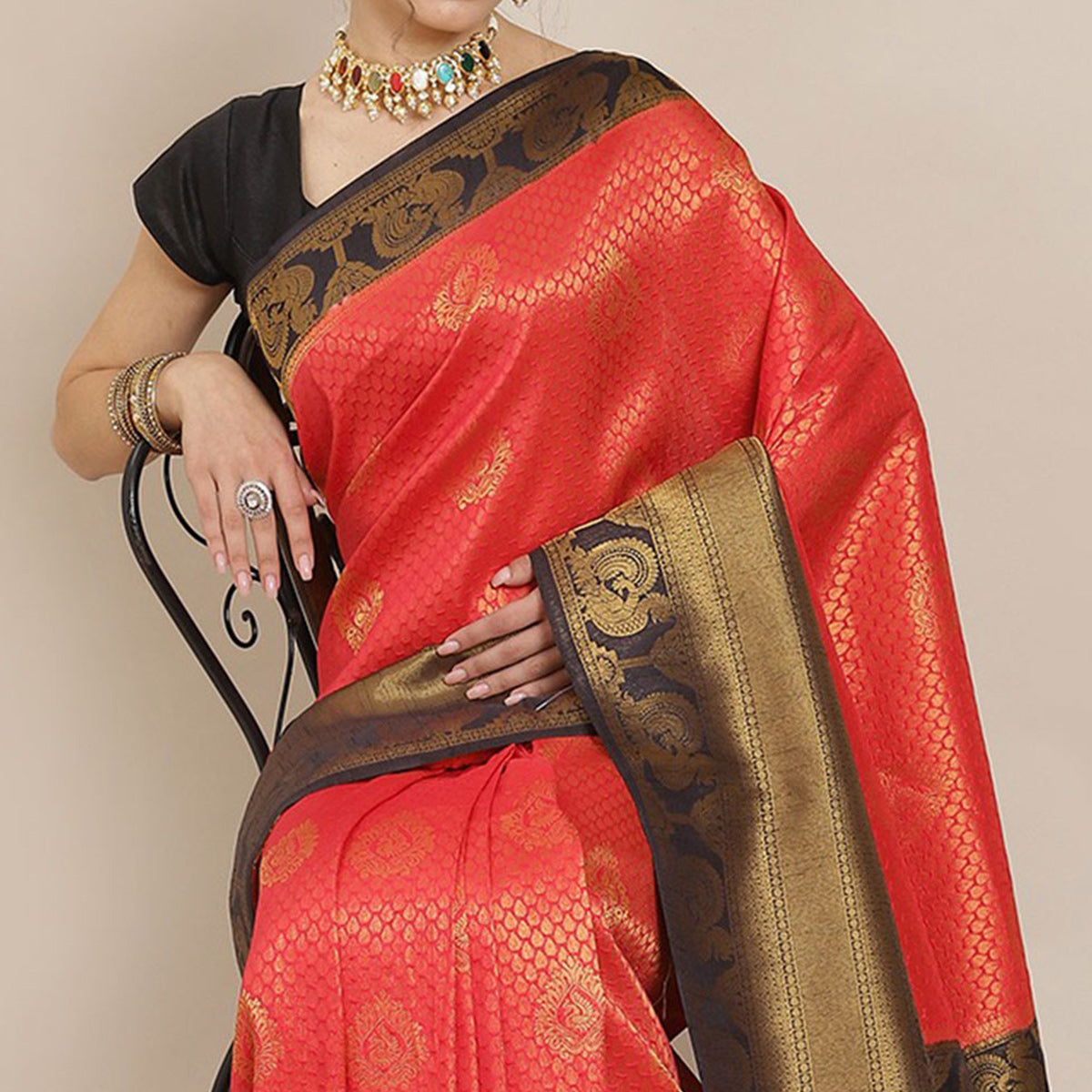 Red Woven Kanjivaram Silk Saree WithTassels