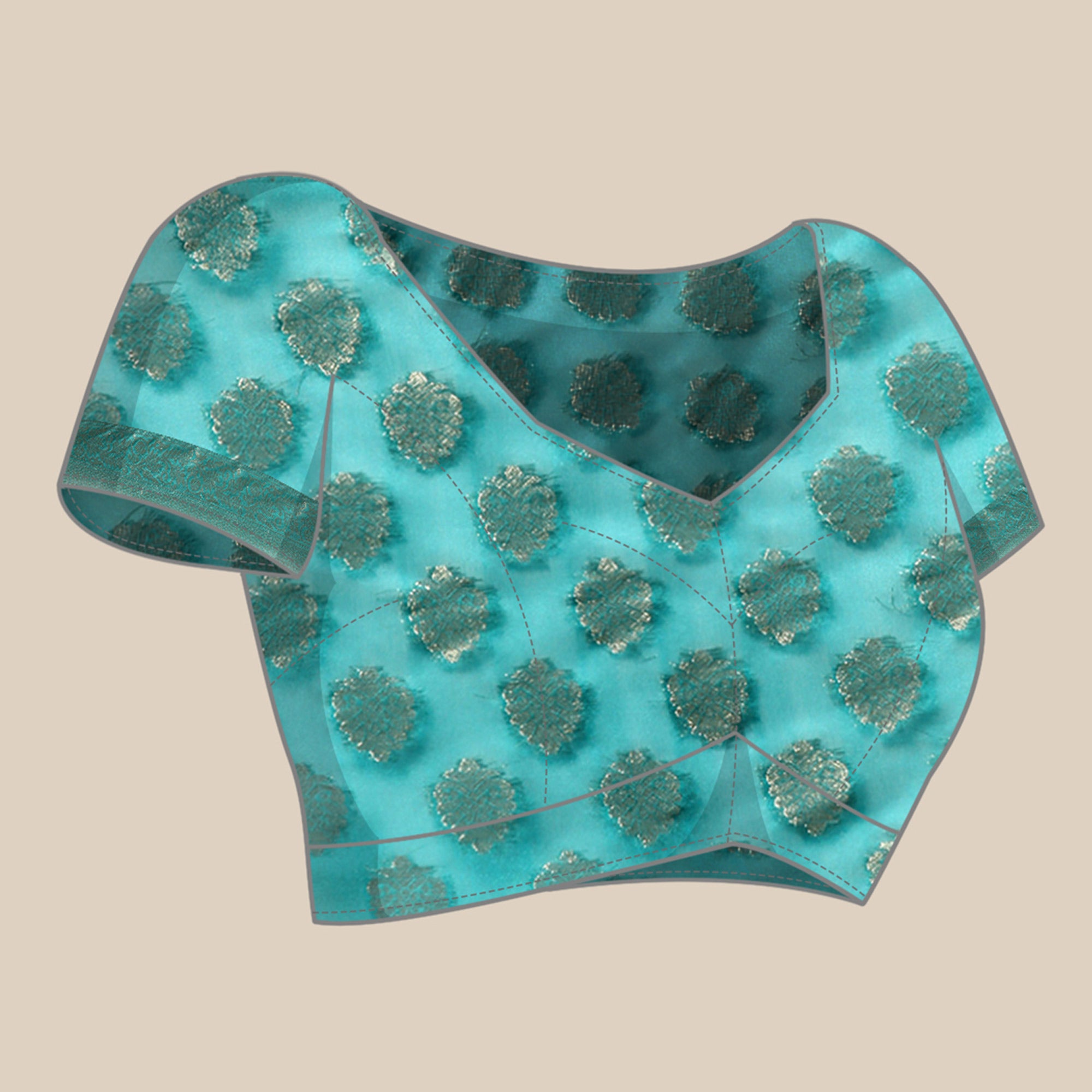Turquoise Woven Organza Silk Saree With Tassels