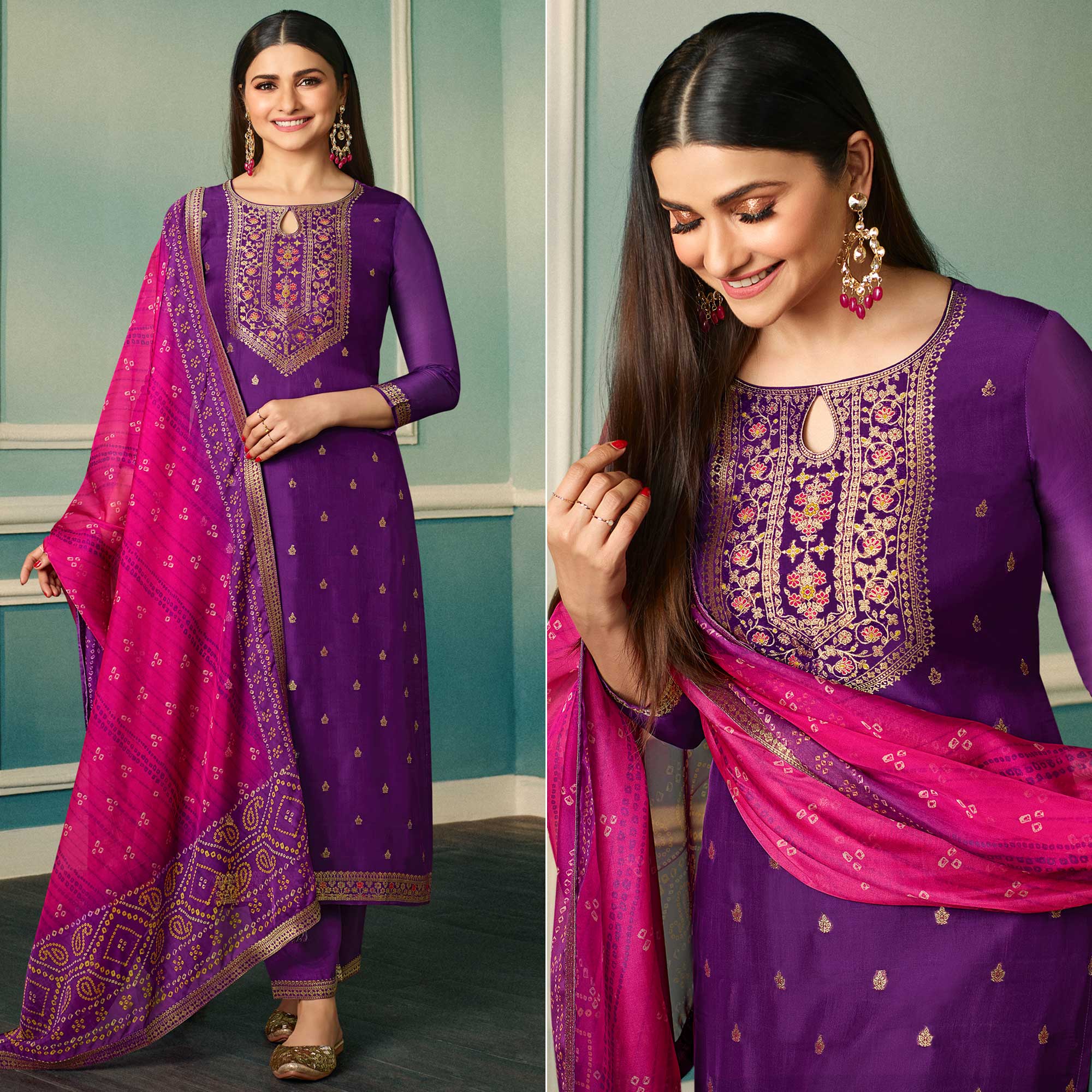 Purple Floral Woven Organza Salwar Suit