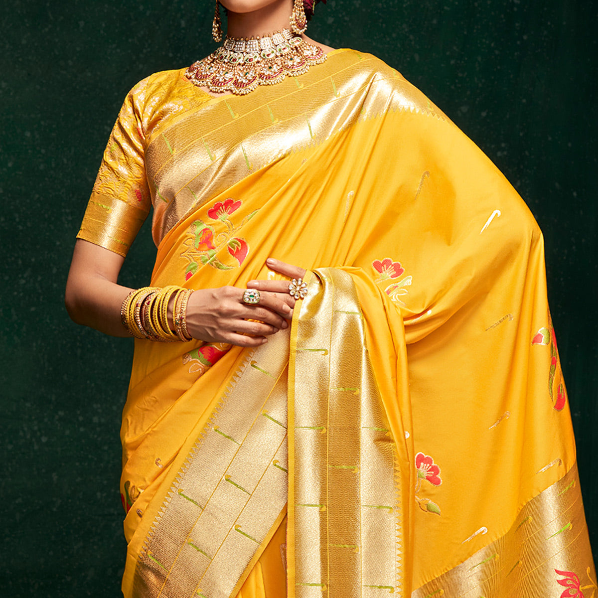 Yellow Woven Pure Silk Paithani Saree With Tassels