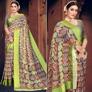Green Digital Printed Cotton Blend Saree