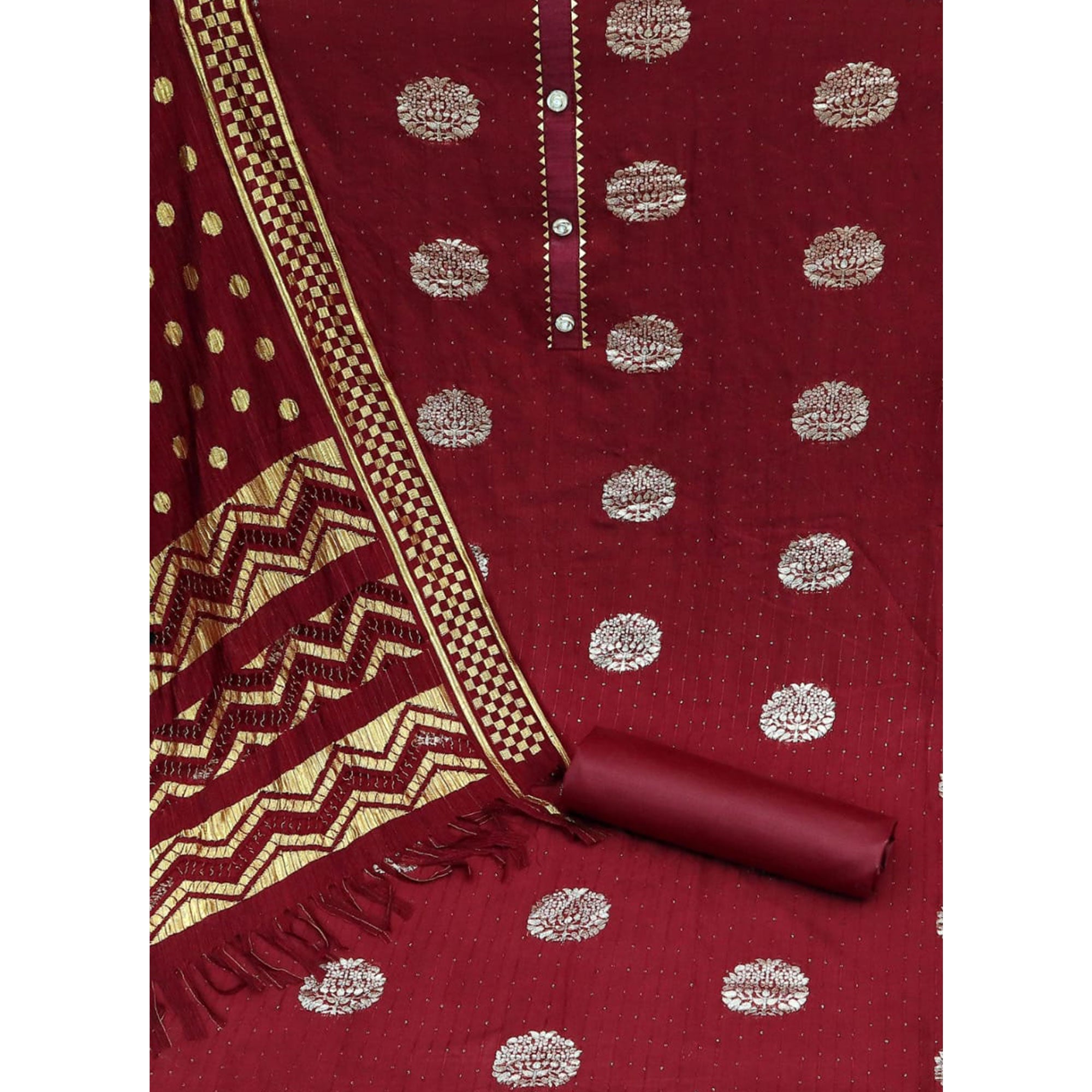 Maroon Woven With Sequins Work Modal Dress Material