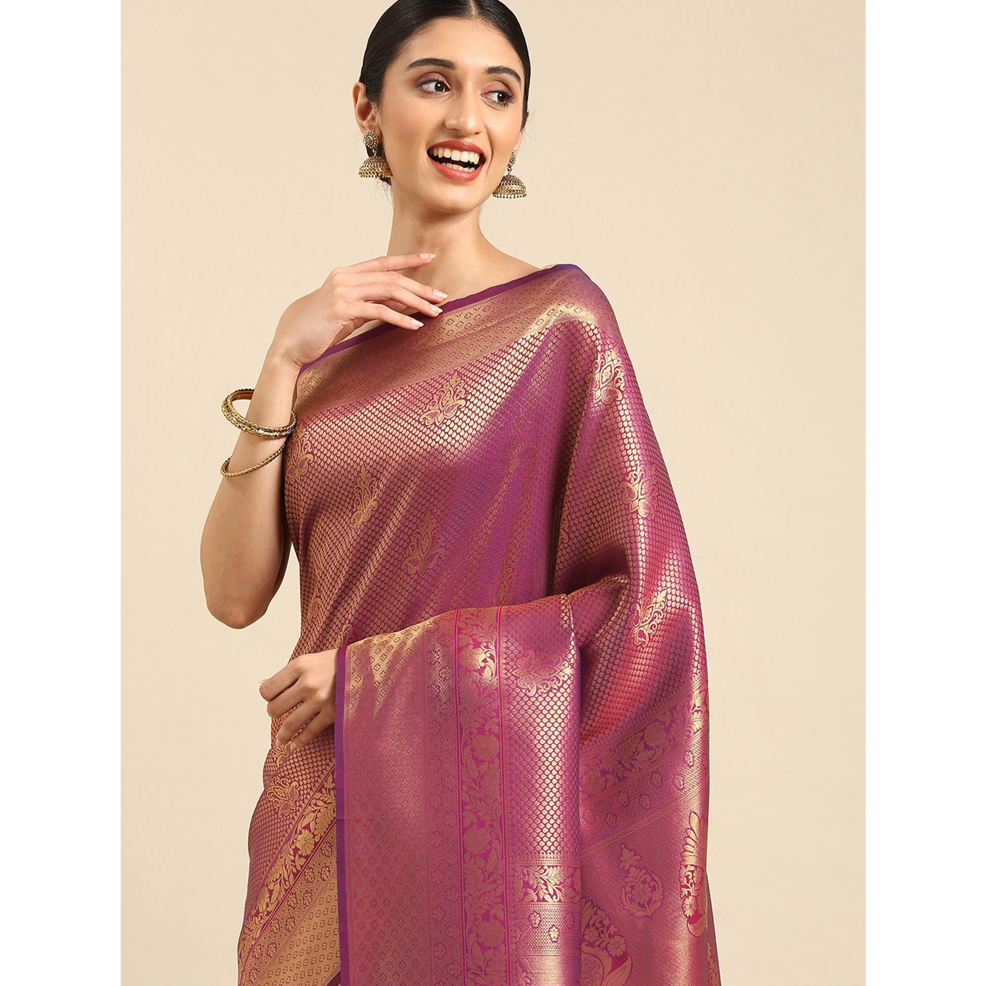 Wine Woven Kanjivaram Silk Saree