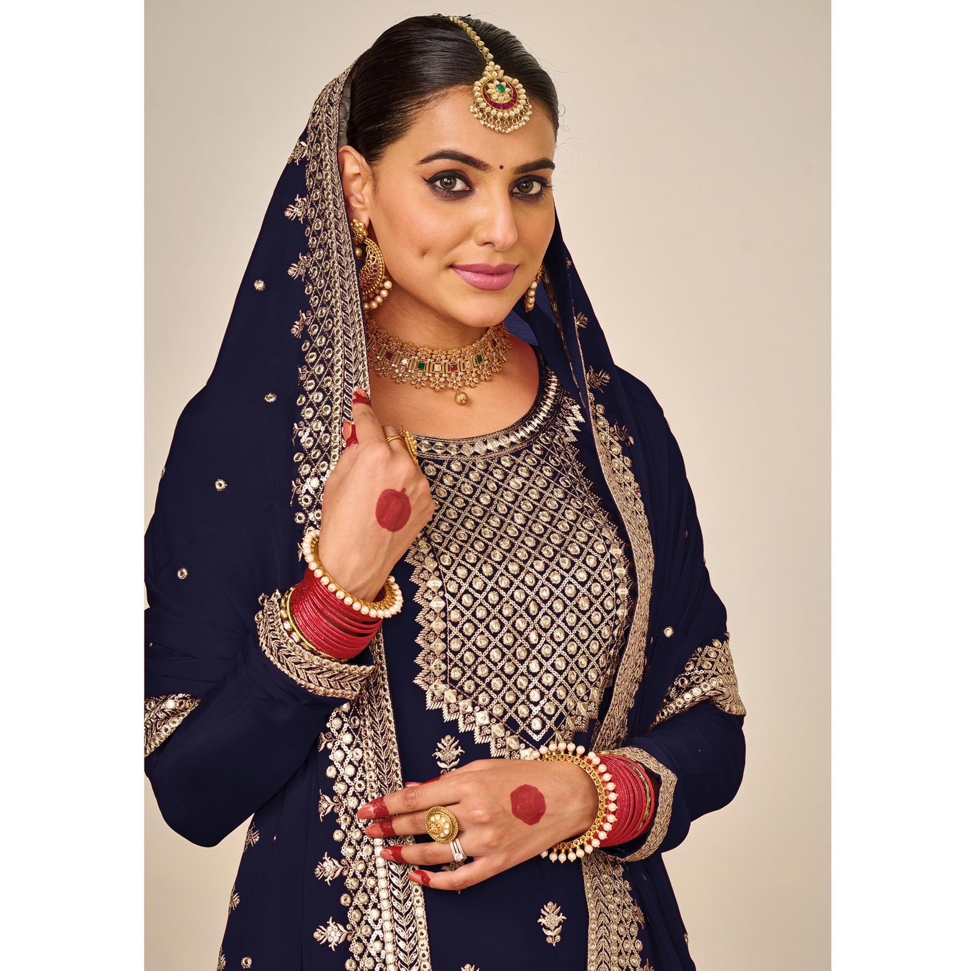 Blue Embroidered Georgette Sharara Suit