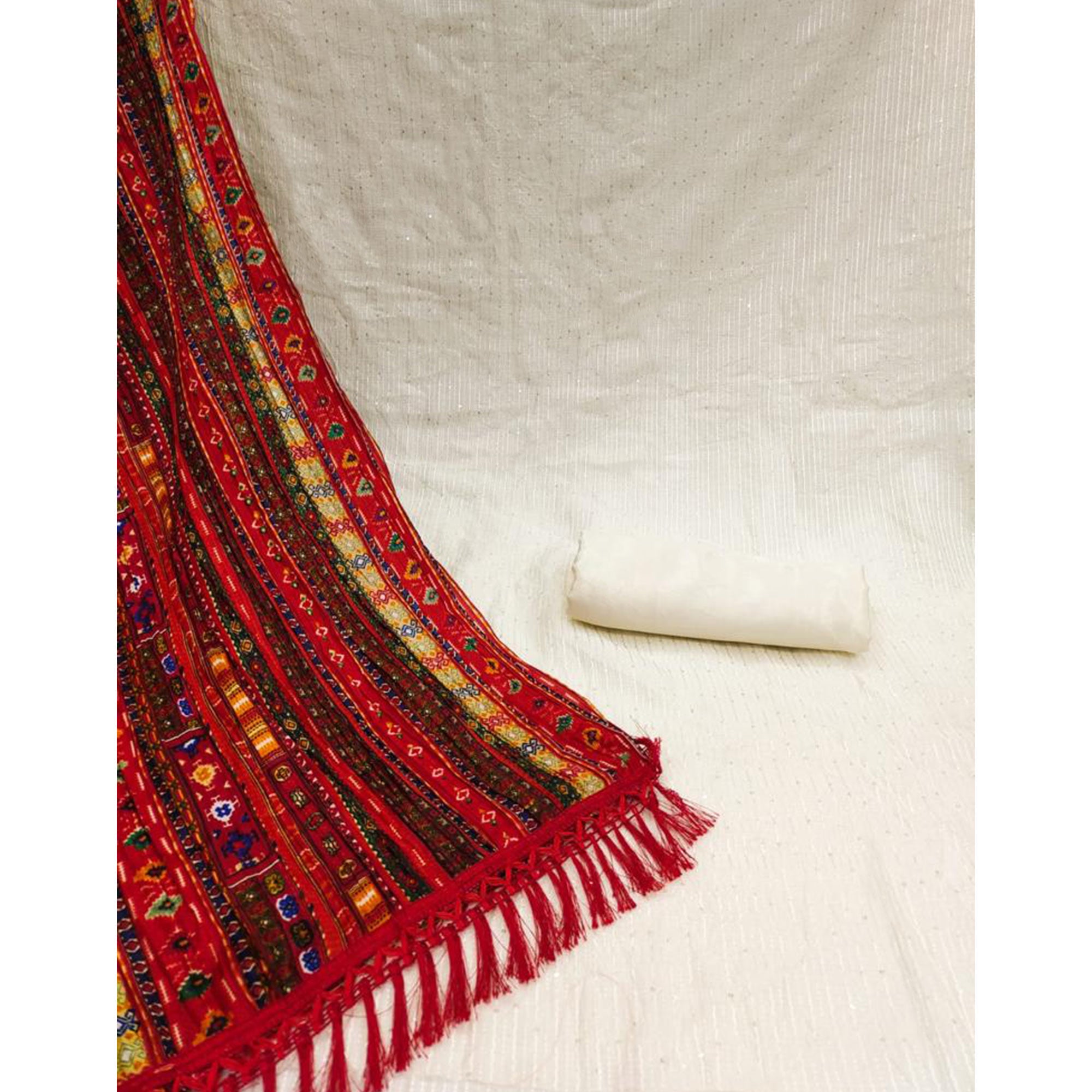 Offwhite Sequins Embroidered Chanderi Dress Material