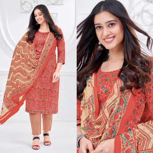 Orange Printed Pure Cotton Suit