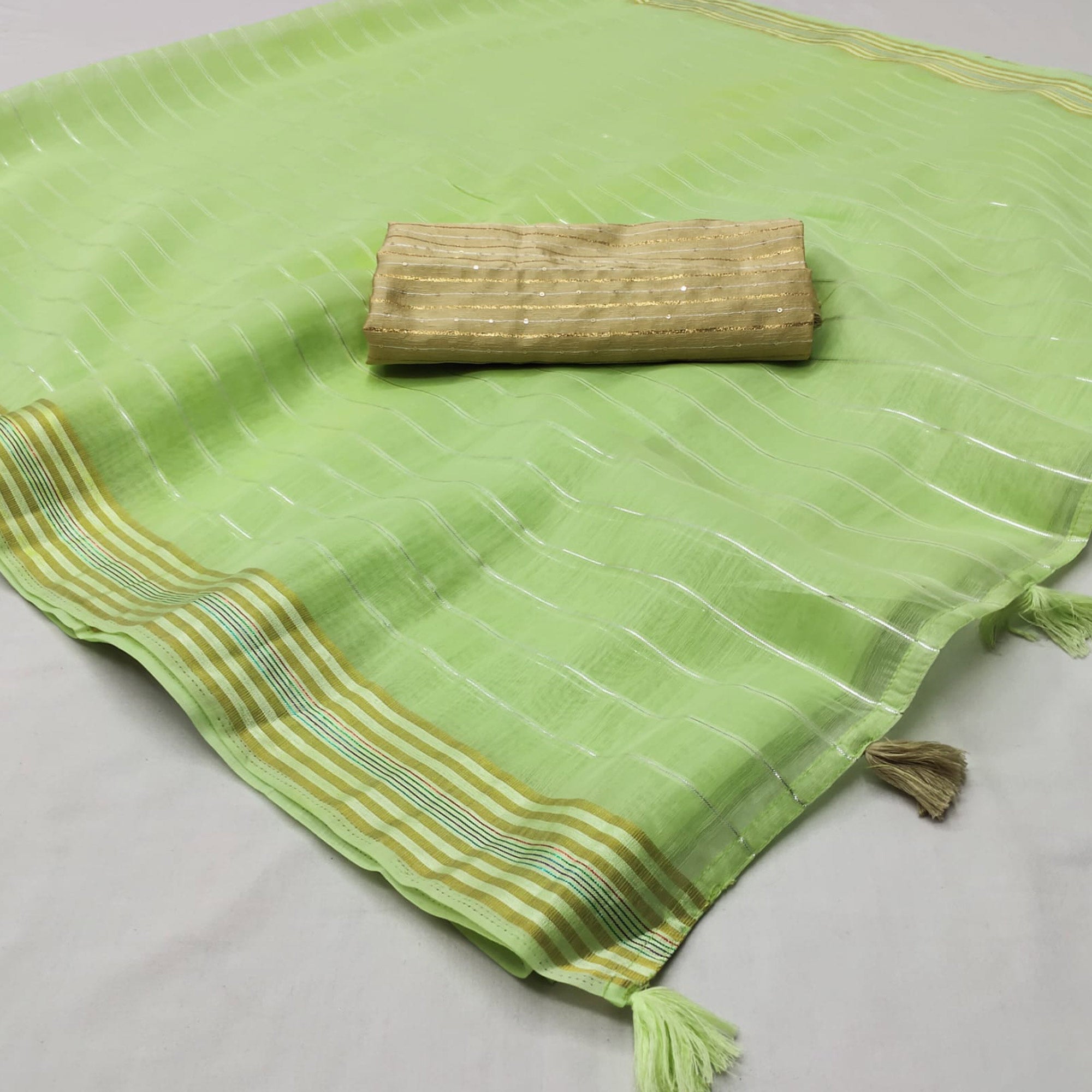 Green Woven Linen Saree