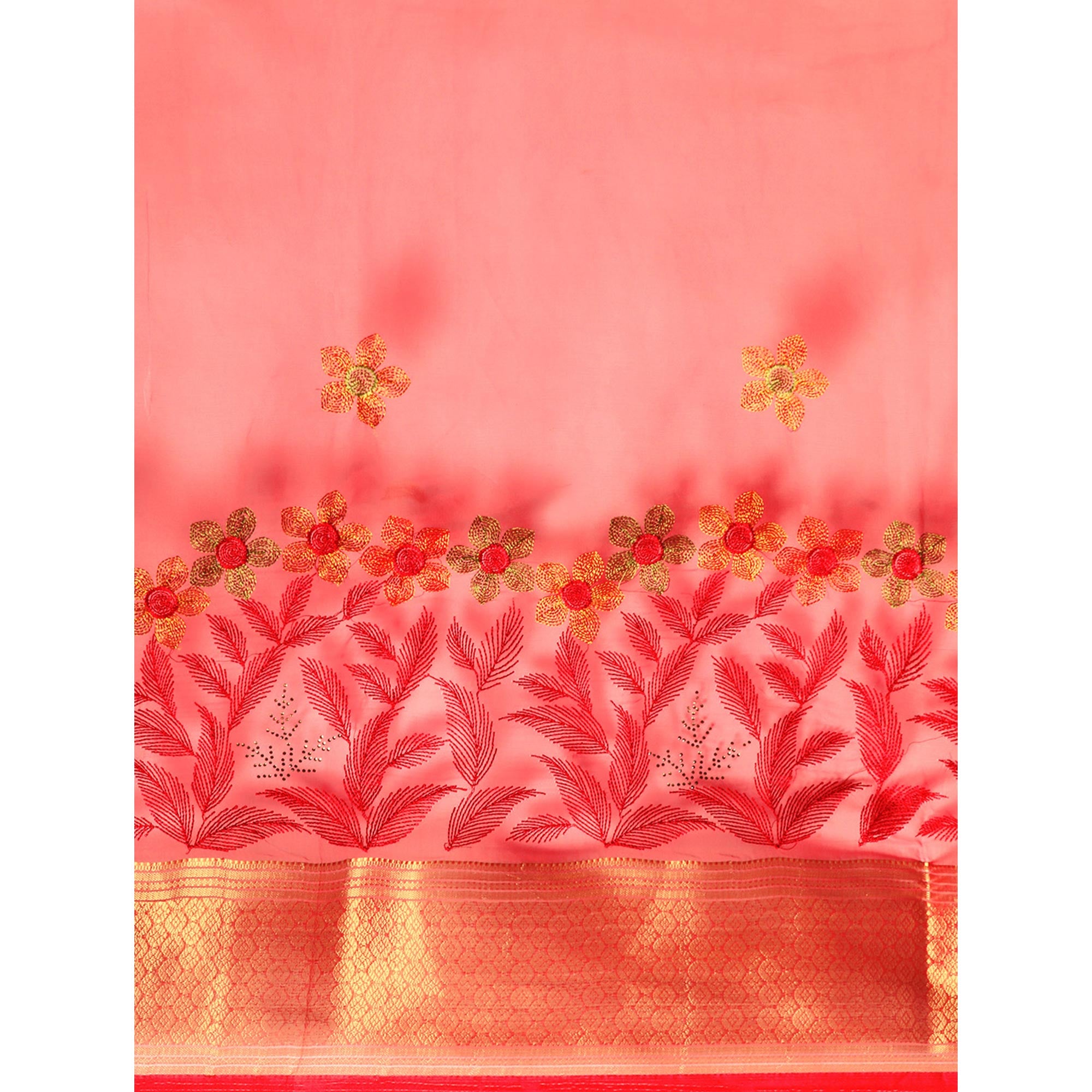 Pink Floral Embroidered Organza Saree