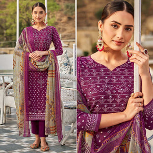 Wine Bandhani Printed Pure Cotton Salwar Suit