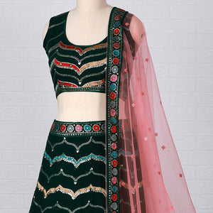 Green Sequins Embroidered Georgette Lehenga Choli
