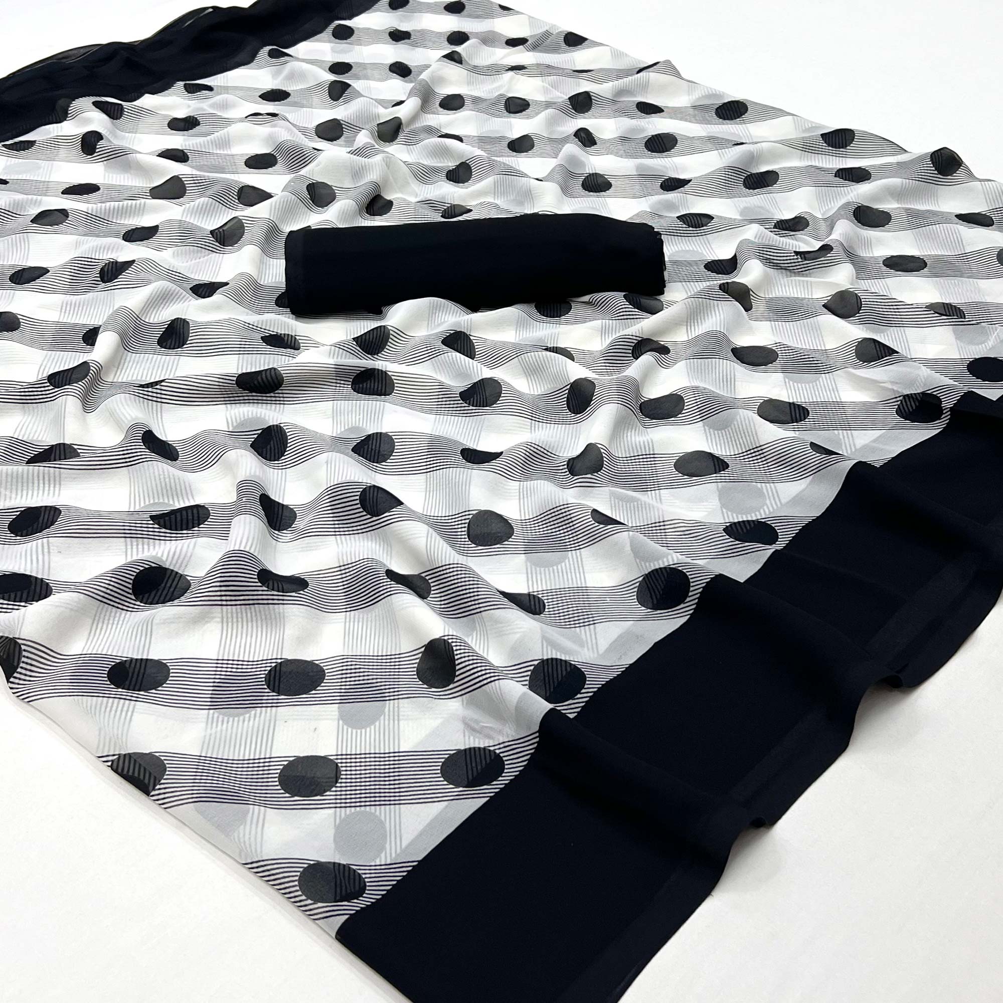 White And Black Printed Georgette Saree