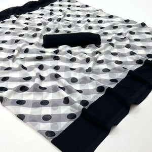 White And Black Printed Georgette Saree