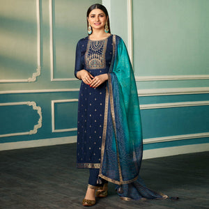 Blue Floral Woven Organza Salwar Suit