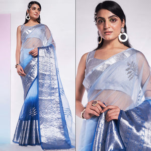 Blue Sequins Embroidered Organza Saree