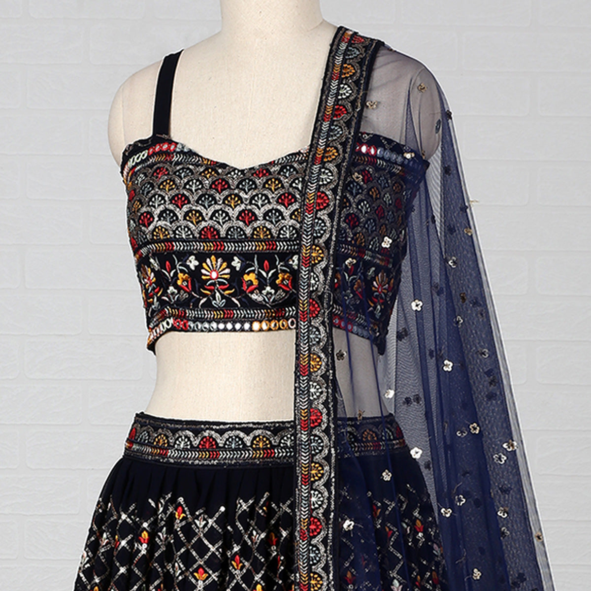 Navy Blue Sequins Embroidered Georgette Lehenga Choli