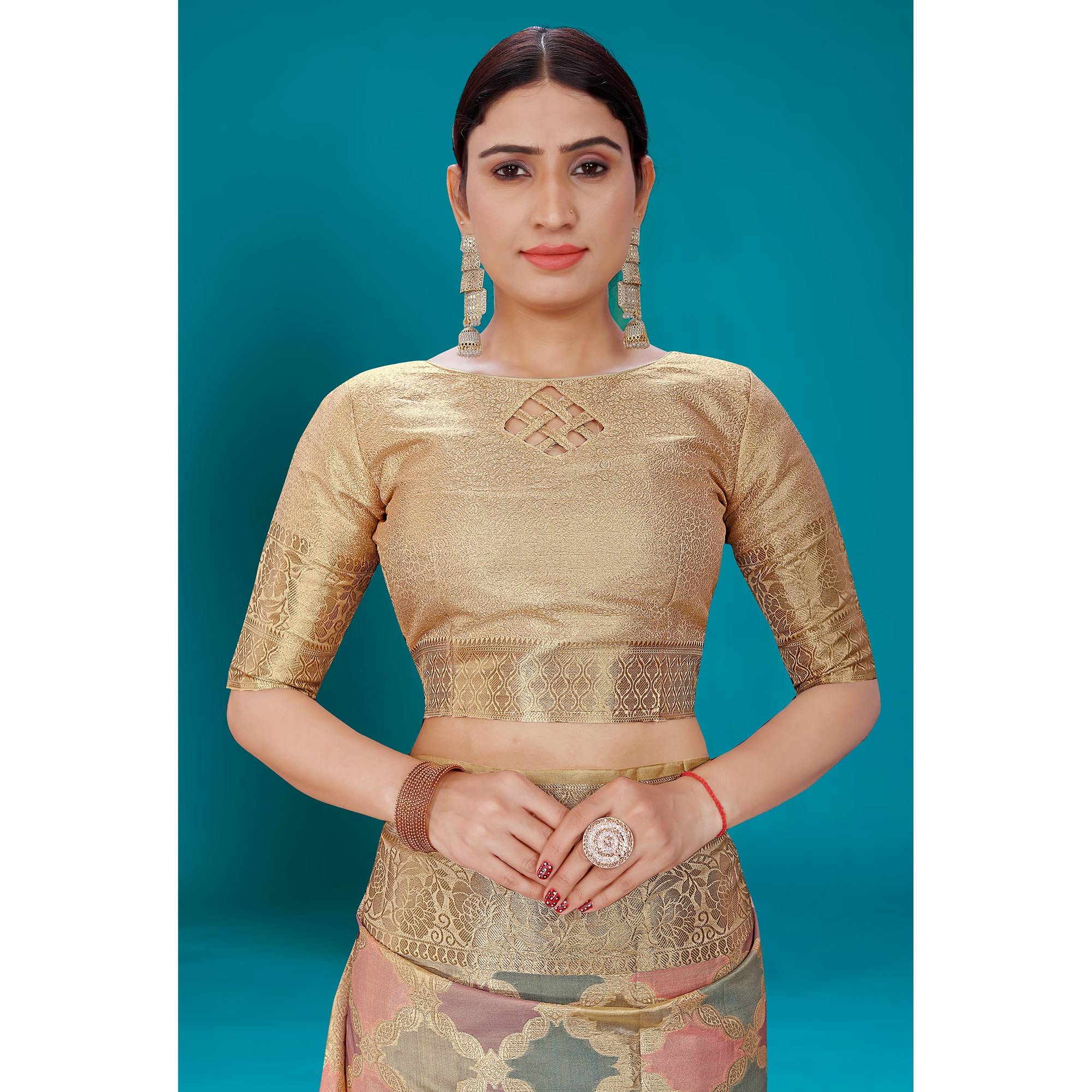 Multicolor Woven Organza Saree With Tassels
