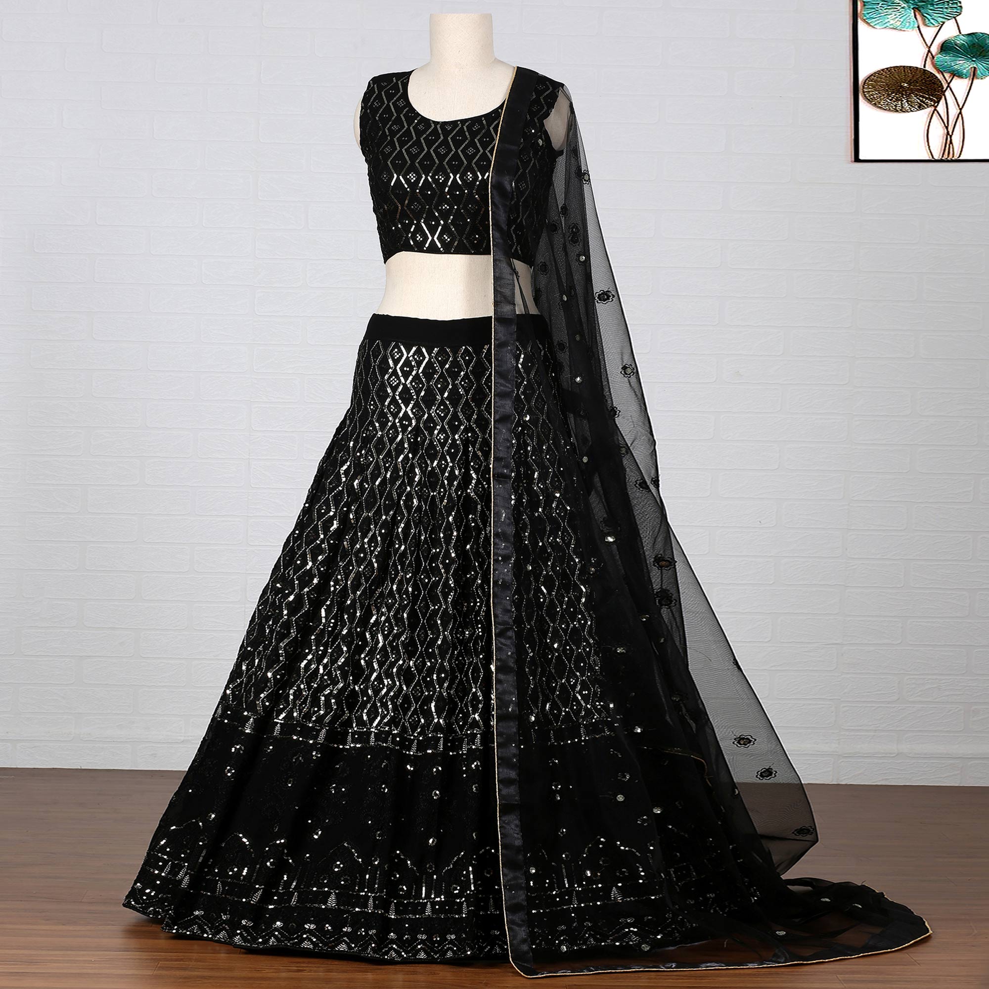 Black Sequins Embroidered Georgette Lehenga Choli