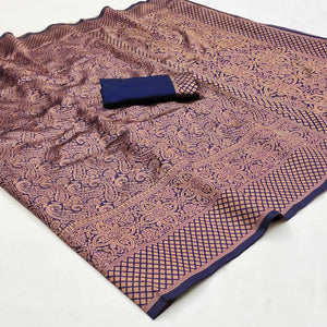 Navy Blue Woven Jacquard Saree
