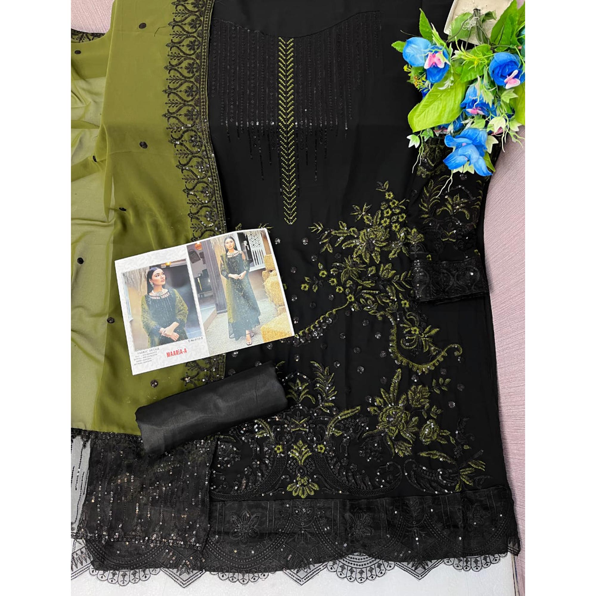Black Floral Sequins Embroidered Georgette Pakistani Suit