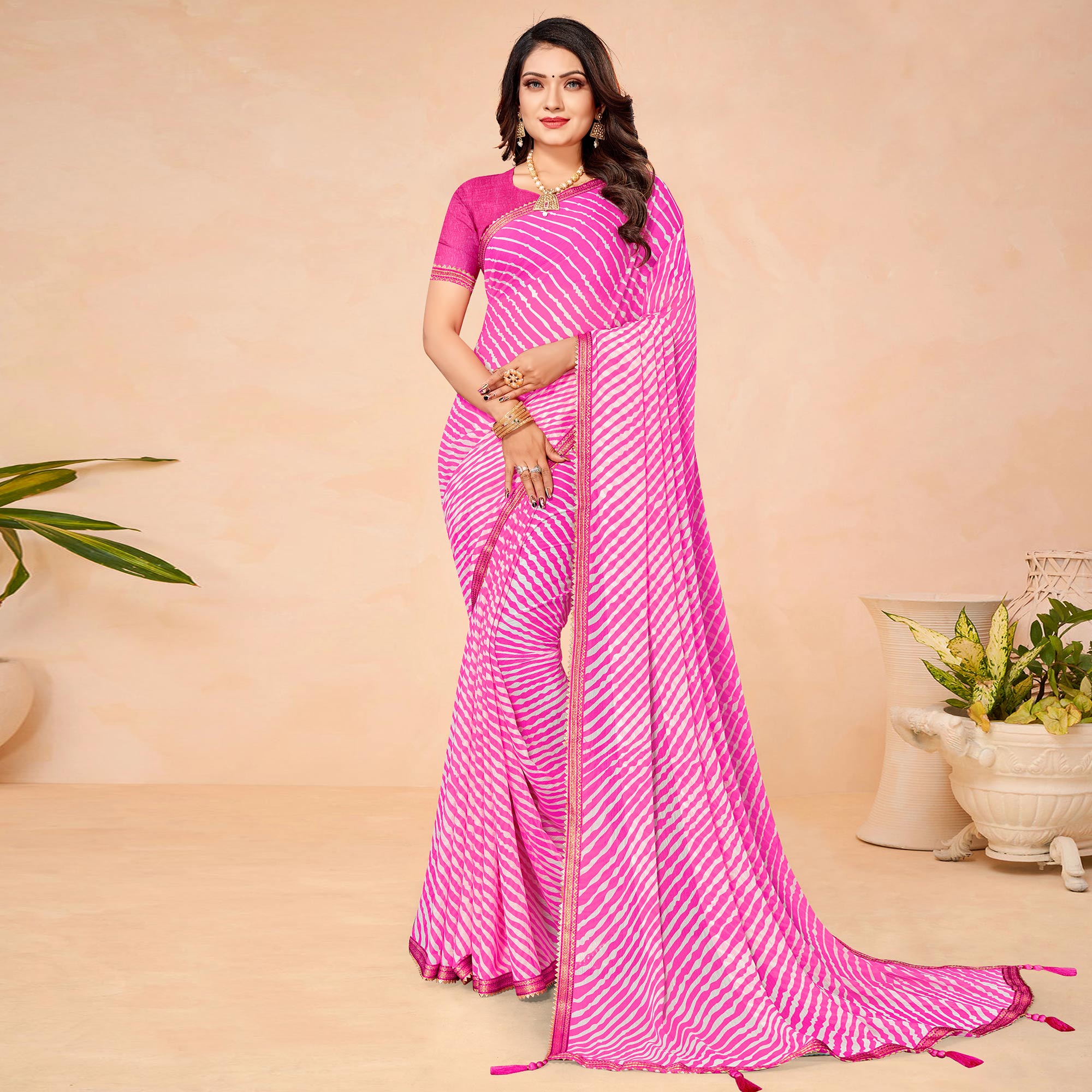 Pink Printed Chiffon Saree