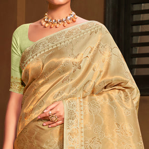 Golden Woven Art Silk Saree With Tassels