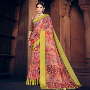 Multicolored Digital Printed Cotton Blend Saree