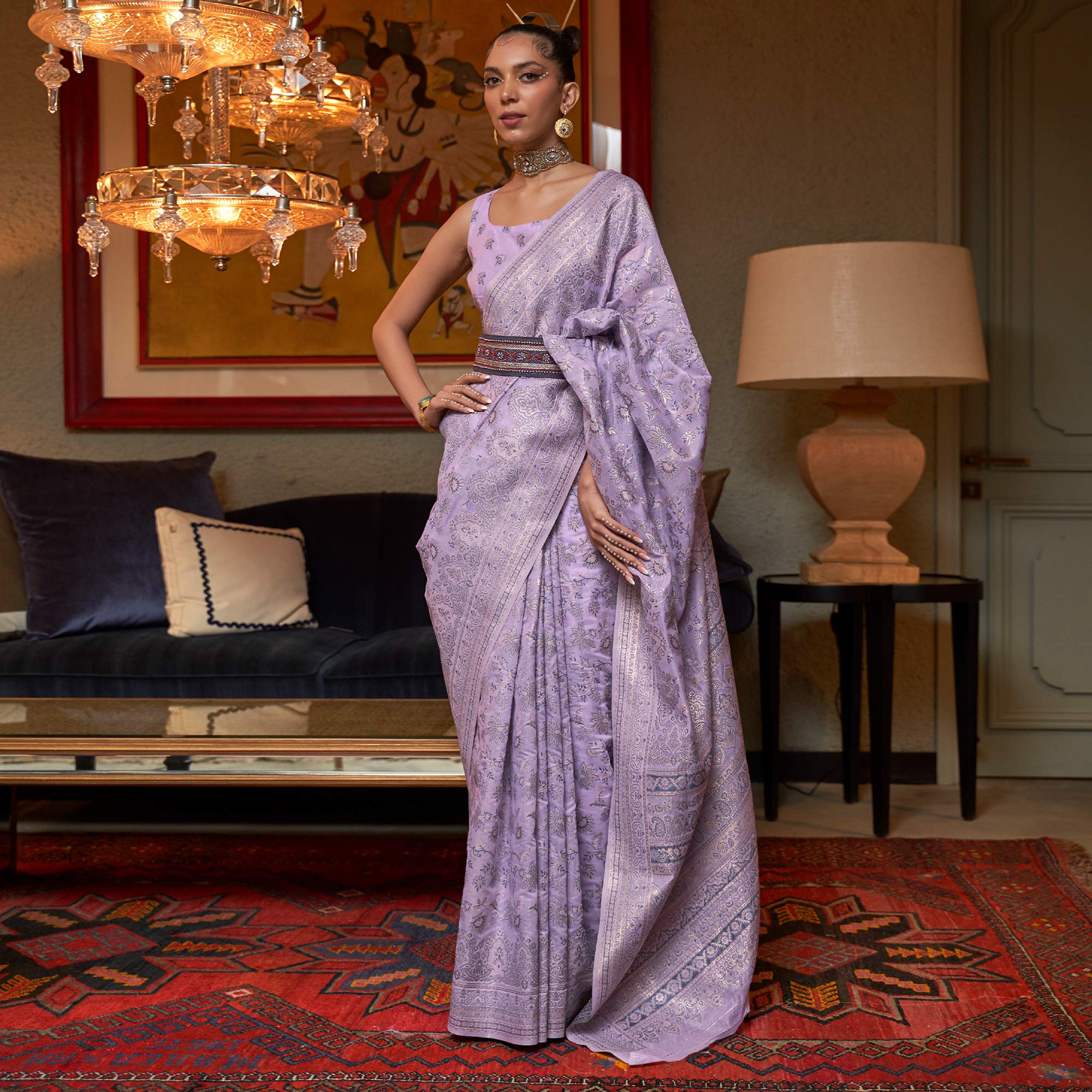 Purple Floral Woven Modal Saree With Tassels