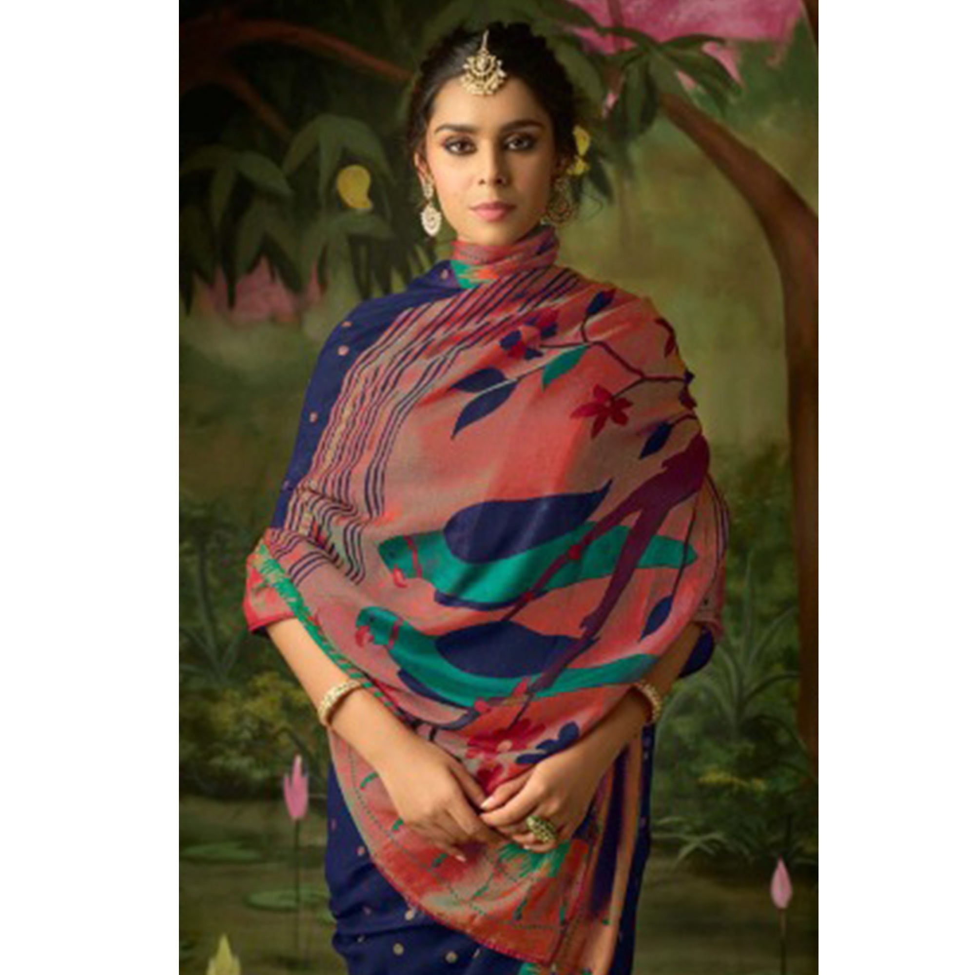 Navy Blue Woven Paithani Brasso Saree With Tassels