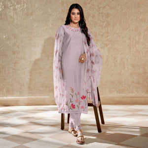 Lavender Floral Embroidered Viscose Suit