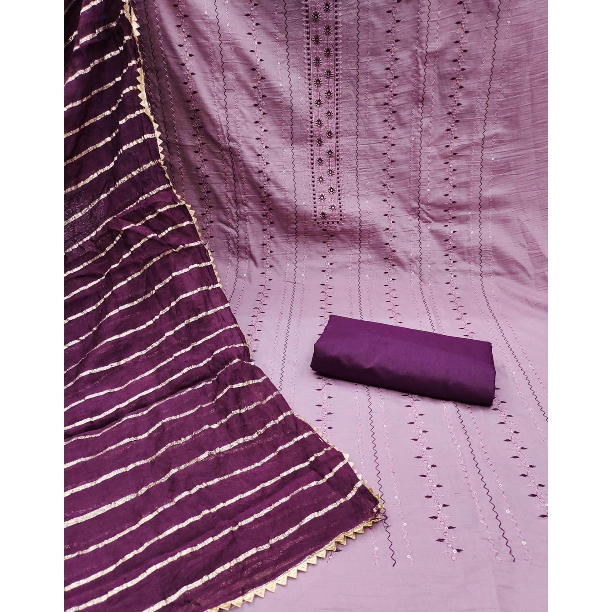 Light Purple Sequins Embroidered Cotton Blend Dress Material